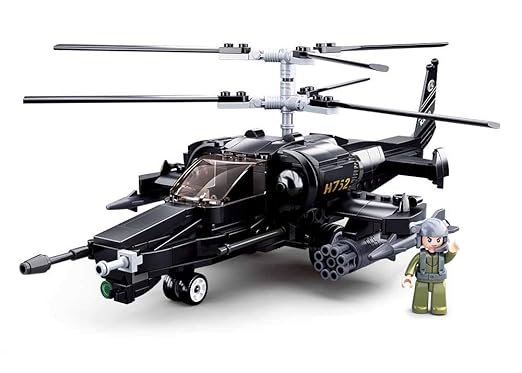 Apache Fighter Helicopter Building Blocks Set - Small Particle Assembly Model for Boys - Perfect Plug-in Toy Gift