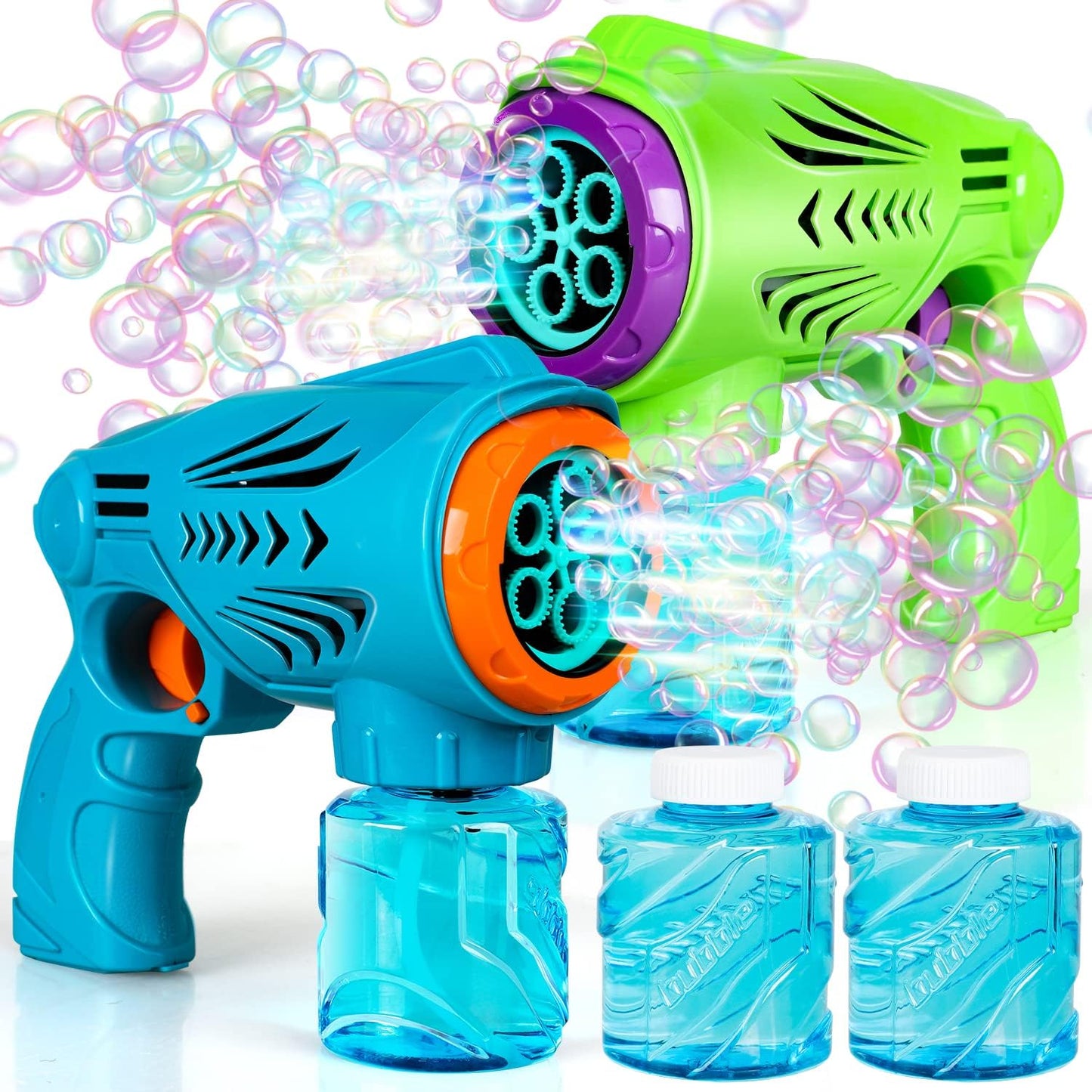 2 Pack Bubble Guns for Kids, Bubble Machine Bubble Maker, Bubbles for Toddlers with Bubble Solutions, Outdoor Game for Kids Automatic Bubble Blaster, Gun Bubble Toys Kids Outdoor Activity