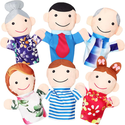 6 Pcs Family Style Hand Puppets, Soft Plush Puppets Family Members Cute Hand, Puppets Toys for Teachers Parents, Shows Story Time Playtime Schools, Grandparents, Mom, Dad, Brother, Sister