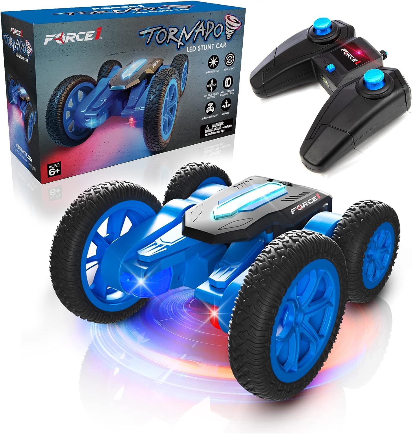 Remote Control Car, LED Double Sided Fast RC Car, 360 Flips, All Terrain Tires, LEDs, Rechargeable Toy Car Batteries, 4WD Off-Road Stunt Car and Easy Remote Kids Toys - Toyigo