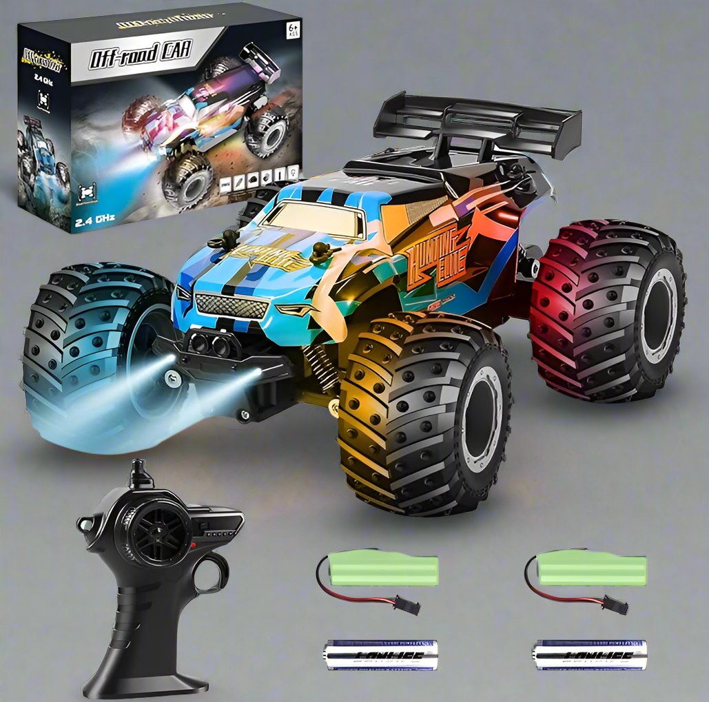 Monster Truck, Remote Control Truck, 2.4Ghz All Terrain Off-Road Monster Truck, Remote Control Car, 20 KM/H Rc Cars with LED Bodylight and 2 Rechargeable Batteries Kids Toys for Boys Age 4-12 - Toyigo