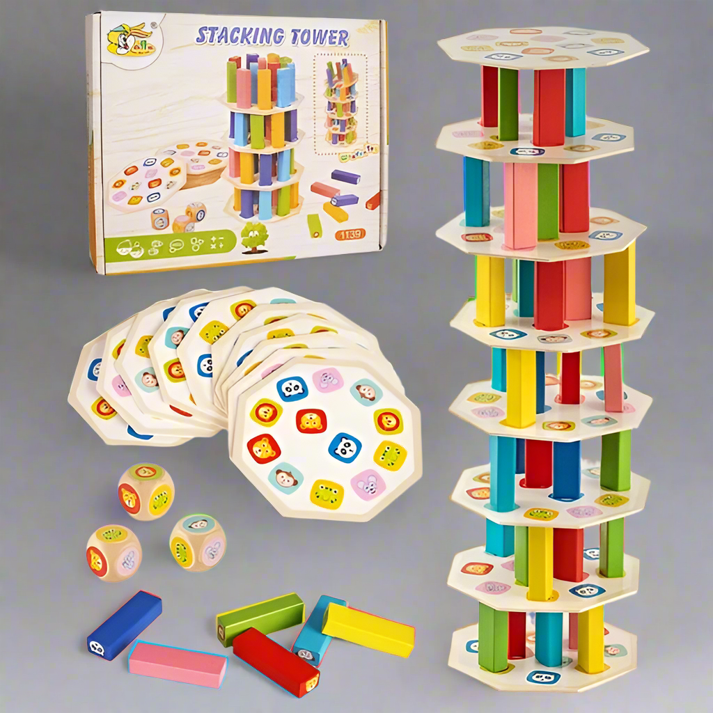 Wooden Animal Stacking Block Set ?? Fun & Educational Tumbling Tower Game for Kids(54-Piece)