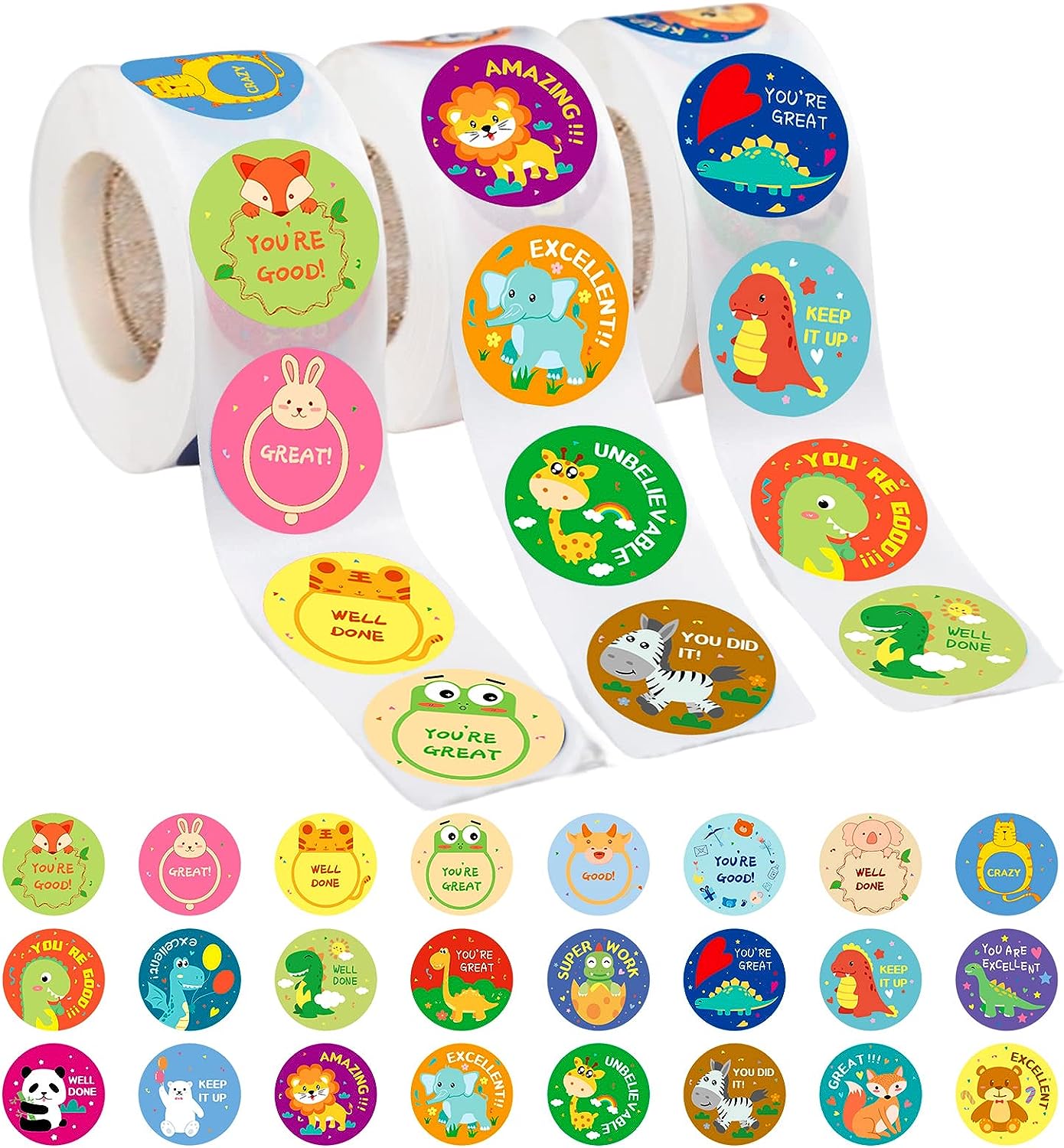 3 Rolls Motivational Stickers, 1500 Pcs Teacher Reward Stickers, School Supplies Roll Sticker, Potty Training Stickers for School Classroom Home, 24 Designs for Kids