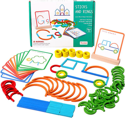 Montessori Matching Puzzle Toys, Preschoolers Intelligence Development Toys, Hands-on Ability Toys, Wooden Sticks and Rings Puzzle, Wooden Sticks and Rings Puzzle, Educational Toys for Fine Motor Skills - Toyigo