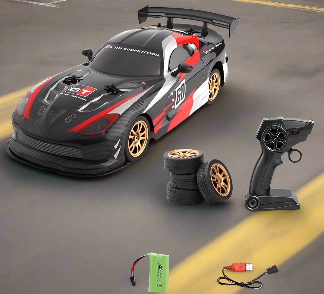 Super GT RC Car 4WD 1:16 Remote Control Racing Car with Extra Drift Tires – 16km/h Speed, 2.4GHz RC Drift Car with Functional Lights – Ideal Gift for Boys