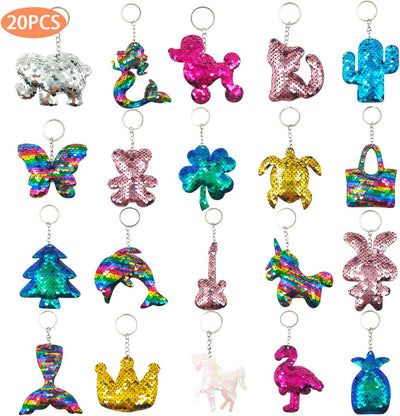 20pcs Flip Sequin Keychain Party Favors for Kids Girls Backpack Unicorn Mermaid Keychains for Kids Birthday Goody Bag Fillers Easter Valentines Party Favors Basket Stuffers Gifts