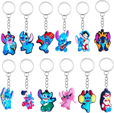 Cartoon Keychain, Cute Anime Silicone Key Chain for Kid Boy Girl Party Favors Gift (12pcs Animal)