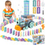 Domino Train Toy Set for Kids, 80 PCS Domino Blocks Electric Train Toy with Steam, Lights and Music, Automatic Domino Train Toy Creative Gifts for Boys and Girls