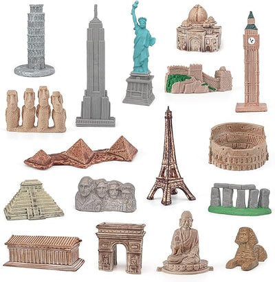 Mini World Building Model Playset, 17PCS Famous Architecture Figurines Toys, Landmark Collection Kits for Kids, Display Architecture Models for Boys and Girls, Educational Building Toys for Children, Miniature Landmark Figurines Set