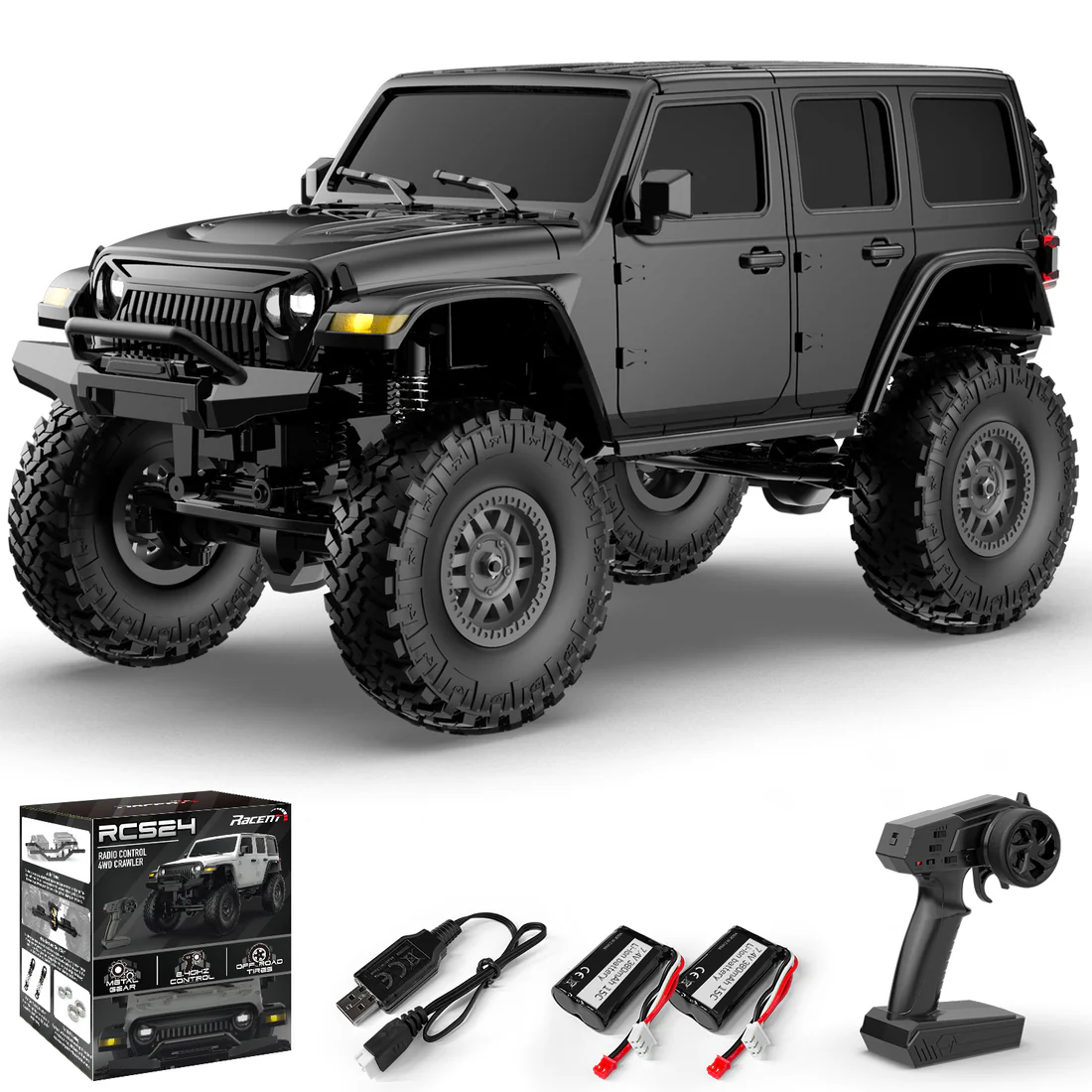 1:24 Crawler RC Monster Truck Rock Climbing with LED Light (78701 Black)