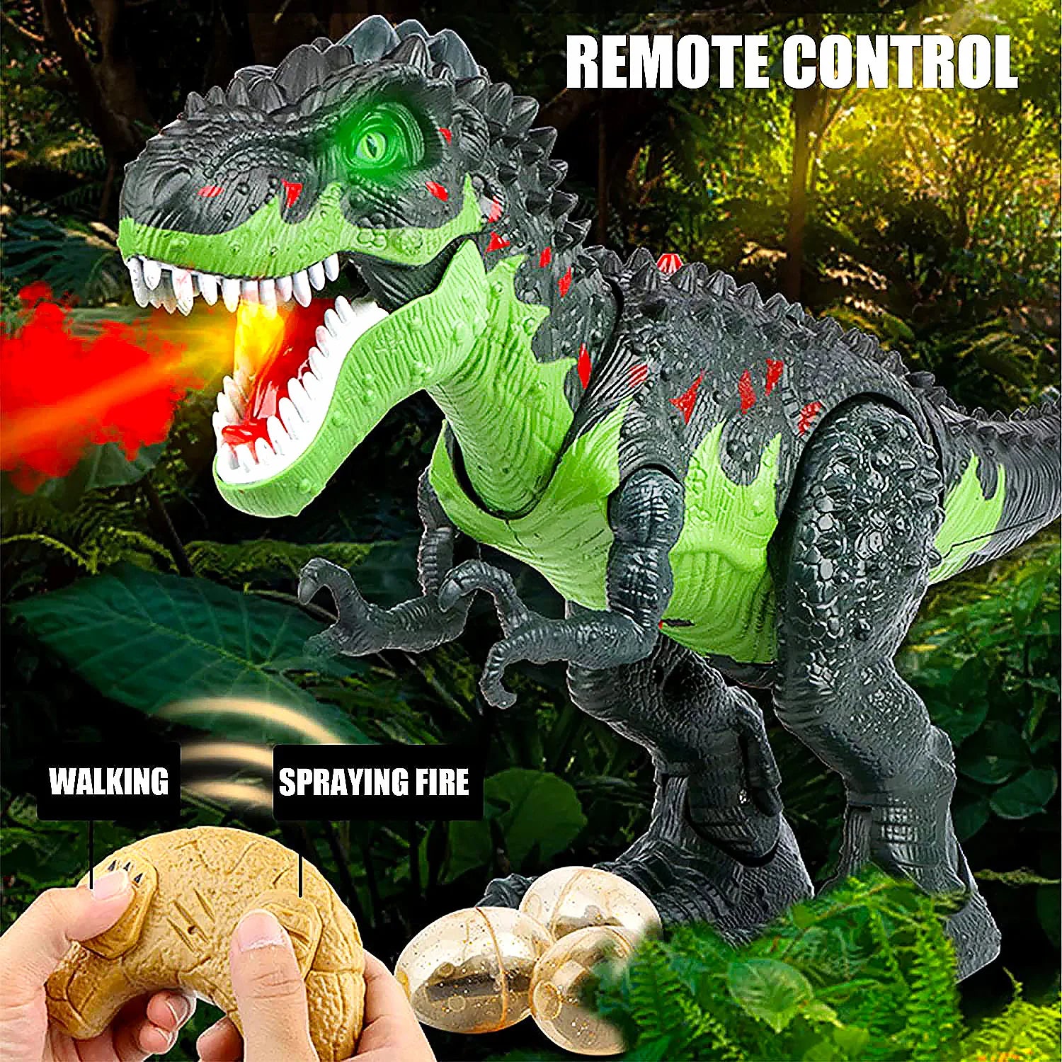 Remote Control Dinosaur, RC Walking Robot, T-Rex Dinosaur Toys, Simulated Flame Spray, Eggs Laying, Light & Roaring, Dinosaur Toys for 3-5 5-7 8-12 Kids - Toyigo