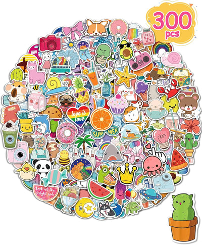 Sticker for Water Bottles, 300 Pcs Pack Cute Vinyl Waterproof Vsco Laptop Stickers for School Students Classroom Teachers Prizes Stickers for Kids Teens Girls