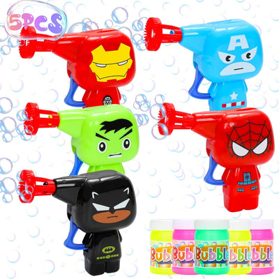 5Packs Bubble Machine Guns for Kids, Toddlers-5 Bubble Guns & 5 Bottles Bubble Refill Solution Set, Cartoon Bubble Blaster Maker Toy Party Favors Outdoor Activity for Boys Girls