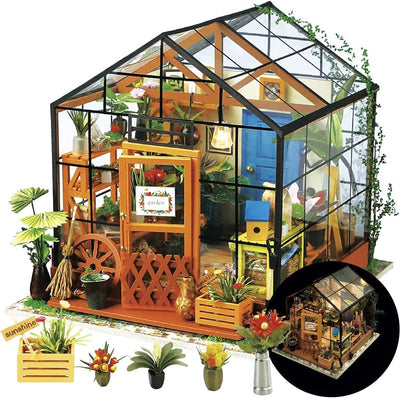 DIY Miniature House Kit Greenhouse, Tiny for Adults to Build, Mini House Making Kit with Furnitures, Halloween, Christmas Decorations, Gifts for Family and Friends