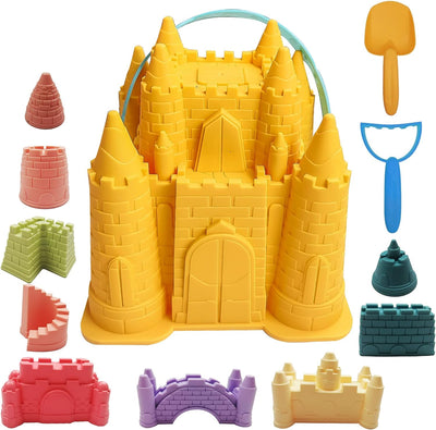 Beach and Sand Castle Kit, 12 PCS Sand Toys for Kids, Outdoor with Sand Castle Bucket, Molds, Rake and Shovel, Great Toys for Beach