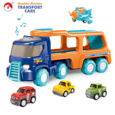 Double-Decker Transport Vehicle with Sound & Light, Includes Pull-Back Airplane & Car, Perfect Gift for Boys (Large)