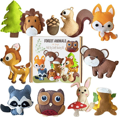 Woodland Animals Kids Sewing Kit,DIY Sewing Craft Kit for Kids, Make Your Own Stuffed Animal Kit - Felt Stitch Art and Craft Toys for Boys and Girls - Childrens DIY Crafting and Sewing