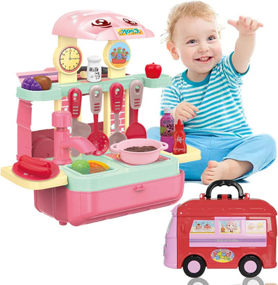 Children's 5-in-1 Multi-Function Pretend Play Toy Set, Kitchen, Medical Tools, and Storage Backpack with Truck Carrier for Toddlers, Ideal for Boys & Girls 4-6 Years Old