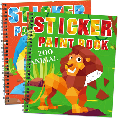 2PCS Dinosaur Animal Crafts, Sticker Paint Books, Gift Party Create 20 Pictures, Sticker Sheets are Separate, Ages 4-8 for Kids