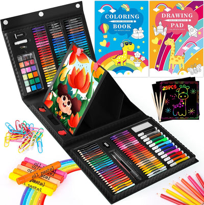 Art Kit, Art Supplies Drawing Kits, Artistic Exploration Kit, Arts and Crafts Gifts Box for Kids, Art Set Case with Trifold Easel, Scratch Paper, Sketch Pad, Coloring Book, Crayons, Pencils, 251-Pack - Toyigo