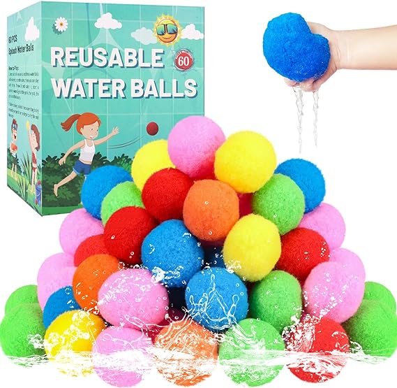 Water Balls, 60 Pcs Reusable Reusable Water Balloons for Outdoor Toys and Games, Water Toys for Kids and Adults Boys and Girls - Summer Toys Ball for Pool and Backyard Fun