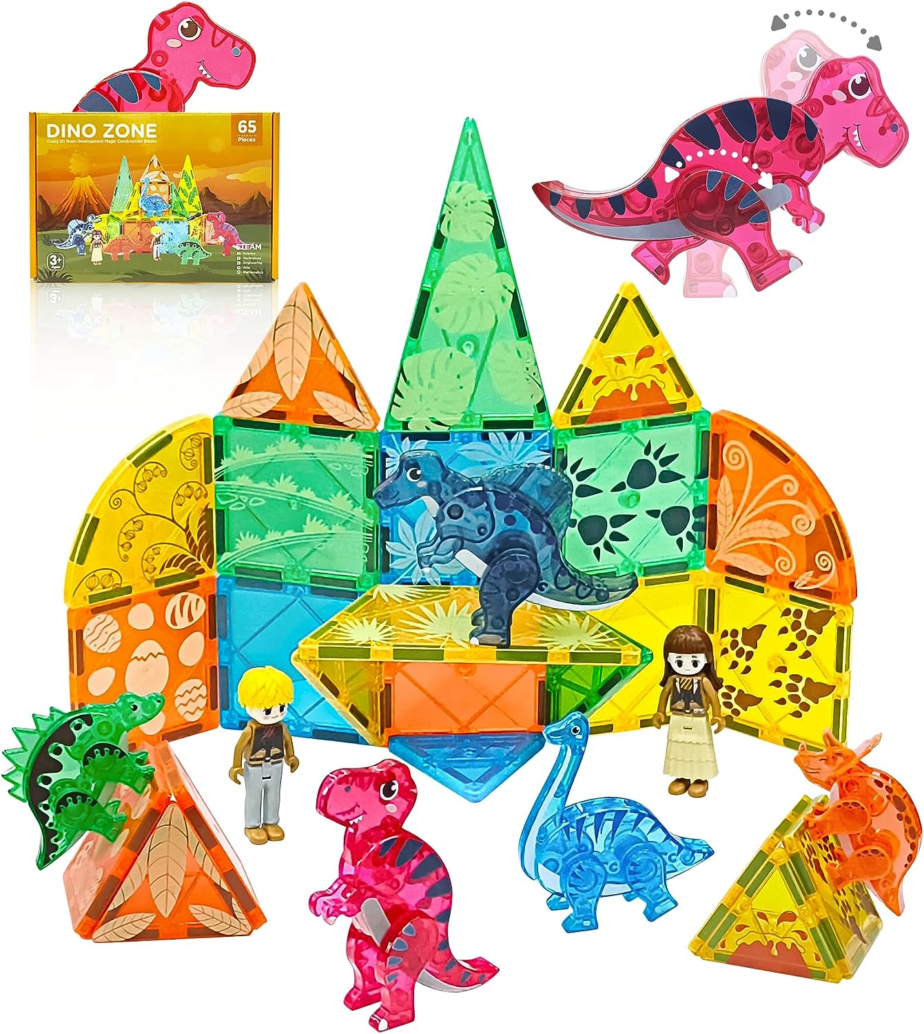 Animal Block Toys, Magnetic Tiles Dinosaurs Magnet Building Blocks Toys , Gears Construction Magnetic Tile, for Kids, Connecting, Stack, and Build with Blocks, and Bricks, Educational Magnet Building Toys Set for Toddlers Creative