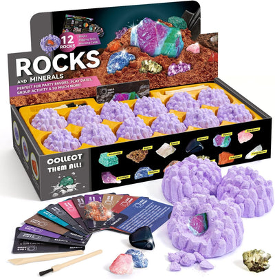 Educational Science Kits, Mineral Mining Kit, Rock Mining Kit Gem Dig Kit,  Dig up 12 Rock & Mineral Collection Gemstones & Crystals Dig Kit for Kids Gemology Mining Gift Rocks Minerals, Excavation Toys for Boys Girls - Toyigo