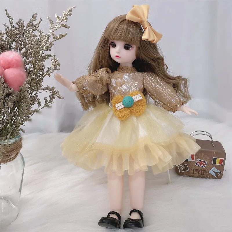 Innocent cute dolls, 30cm Doll 12 Moveable Joints,1/6 Girl's Dress 3D Brown Eyes, Beauty dolls, with Clothes, Shoes, Kids Toys for Girl Children Gift( Full Set) - Toyigo