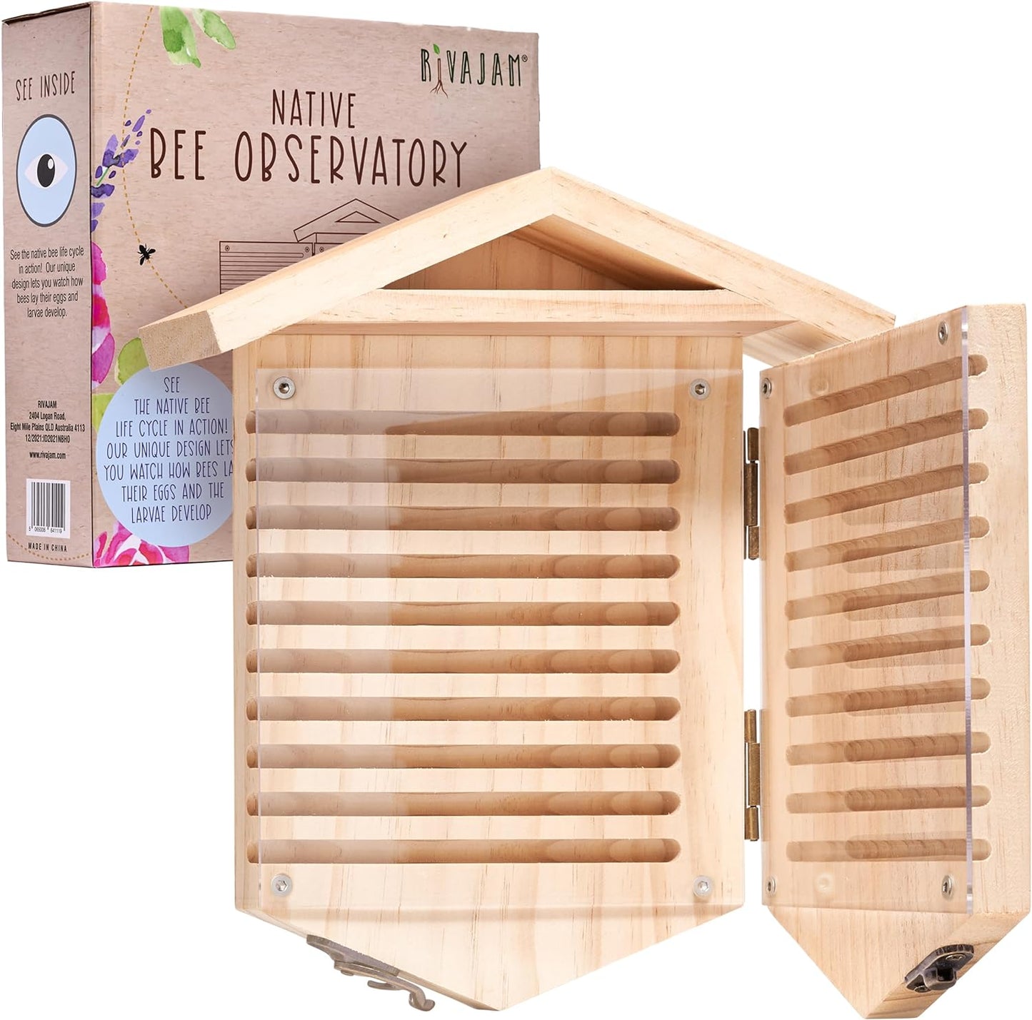 Native Bee Habitat Observatory, Nature Kit Bug Hotel, Bee House for Pollinator Bees, Mason Bee Houses for Pollinating Bees, Bug Habitat Toys for Kids 3-5 - Toyigo