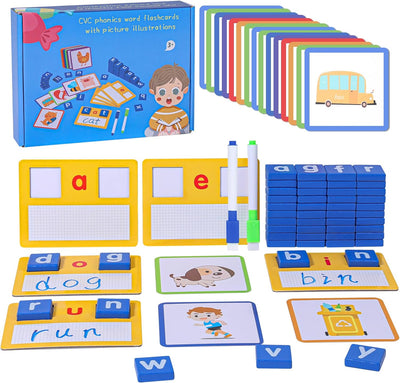 CVC Short Vowel Reading Handwriting Letters Sorting Spelling Games, Sight Words Vocabulary Flashcards Preschool Kindergarten Learning Activities, Montessori Educational Toy Gift for Kids 3 4 5 Years Old