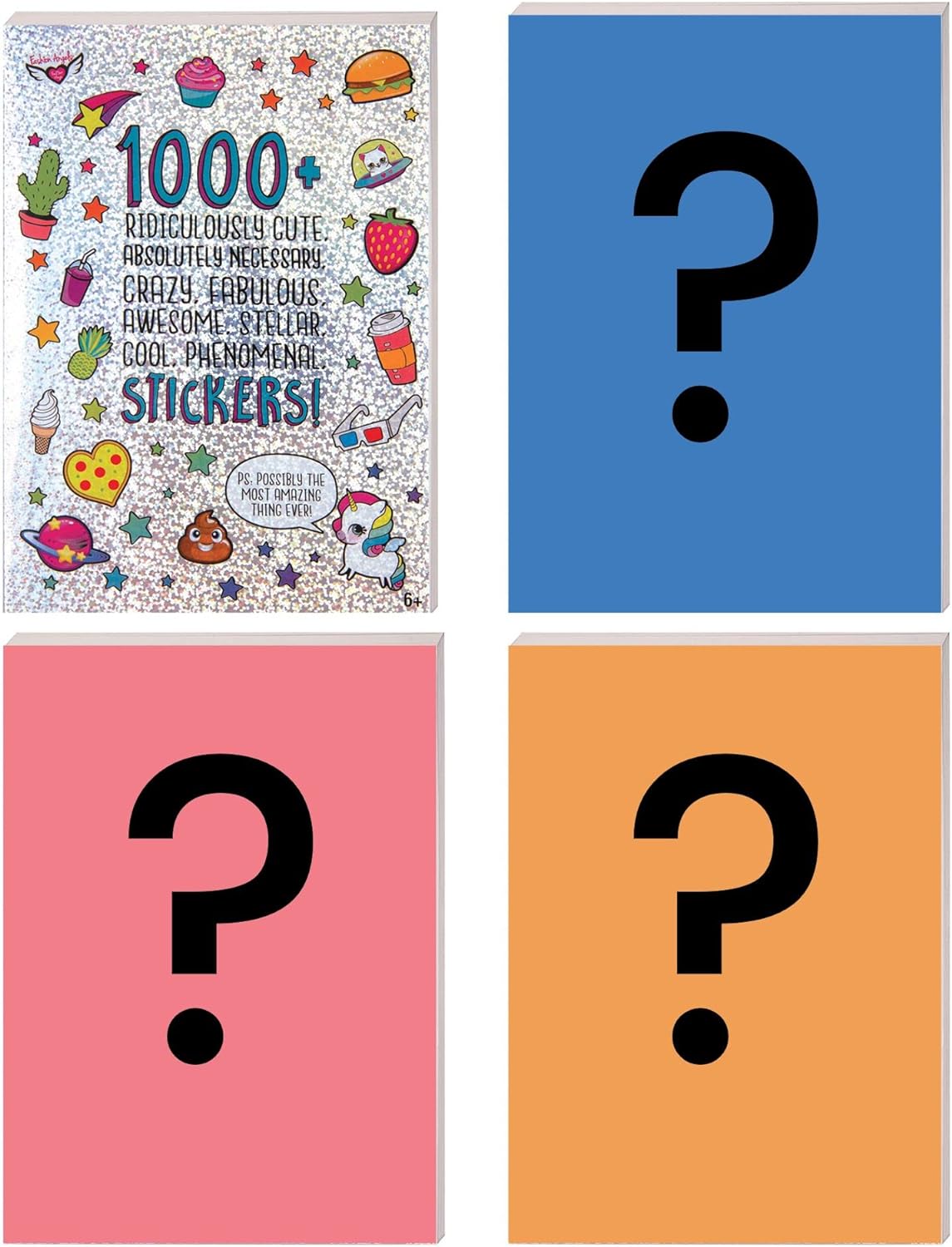 Set of 4 Stickers Books, 1000+ Stickers for Each Book, Fantasy, Food, Photographs and Animals, for 6 Years, 32672F