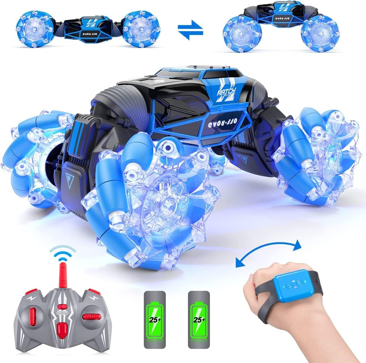 Rc Car, LED Gesture 4WD 2.4GHz Remote Control Gesture Sensing Car, 360ø Rotating Transform Off Road  Rc Stunt Car Double Sided with Lights & Dance for 6-12 Year Old Boys & Girls - Toyigo