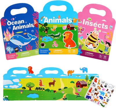 3 Pack Reusable Sticker Books for Toddlers 2-4 Years, Sticker Books for Toddlers 1-3, Easter Gifts for Kids Toddler Boys Girls Travel Toys