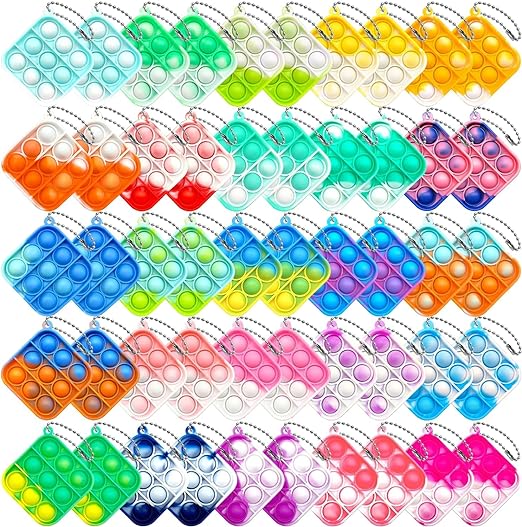 50Pcs Mini Pop Fidget Toys, Pop Keychain Fidget Toy, Push Bubble Pop Silicone Squeeze Sensory Toys, Anxiety Stress Reliever for Adults and Kids