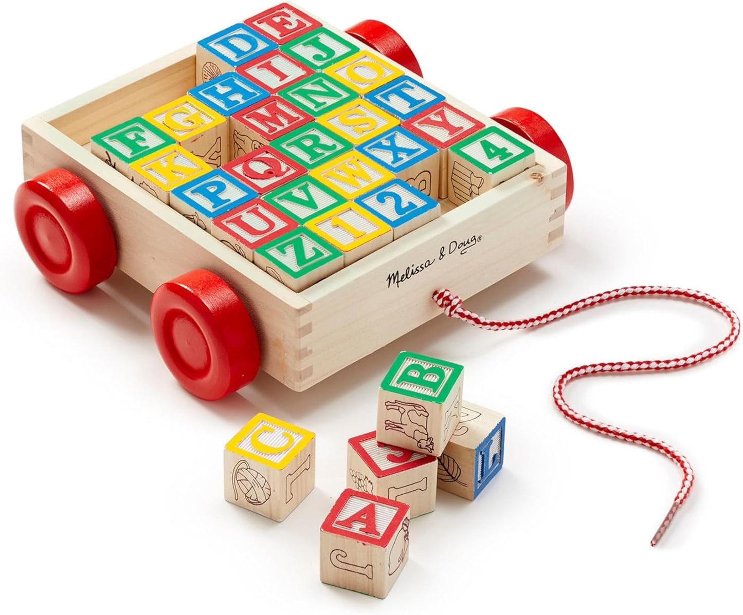 Classic ABC Wooden Block Cart, Educational Toy With 30 1-Inch Solid ABC Wood Blocks set, Montessori Wooden Block Set, For Toddlers Ages 2+ Kids Toys