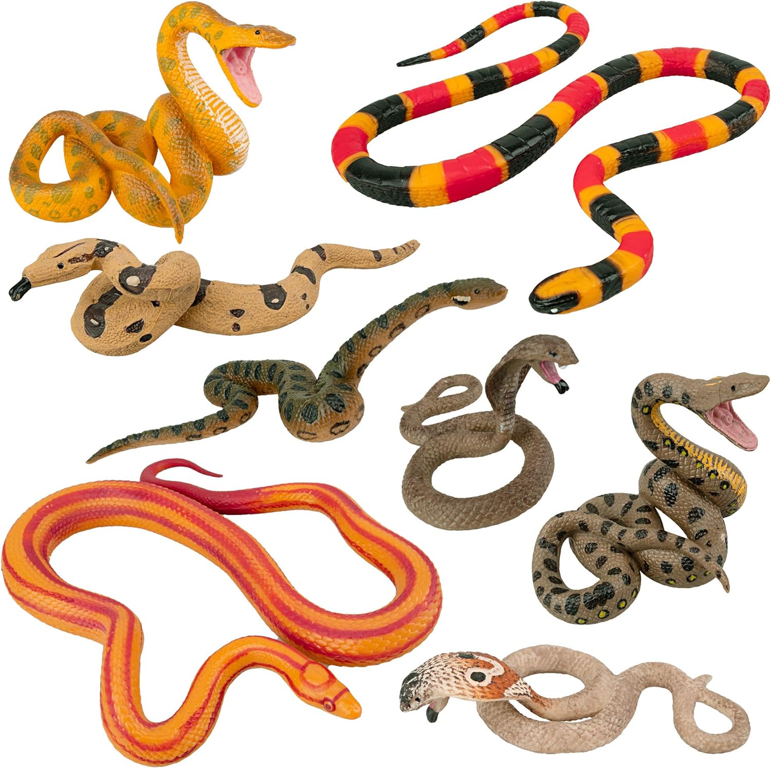 Snake Figures, Safari Animal Figurines, 8PCS Snake Figures, Realistic Jungle Animals Toy Set, Halloween Fake Snake with Cobra Python Figure, Prank Props Scary Snake Christmas Birthday Tricky Toy Party Favor - Toyigo