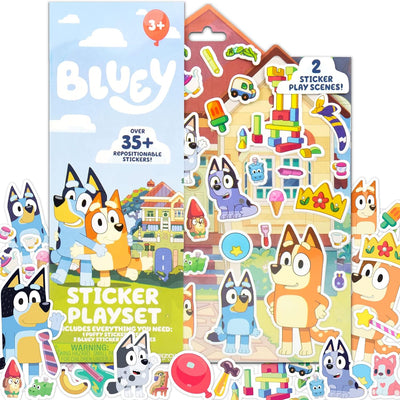 Sticker Playset, 2 Sticker Play Scenes, 35+ Reusable Puffy Repositionable Stickers for Kids, Perfect for Travel, Screen-Free Fun