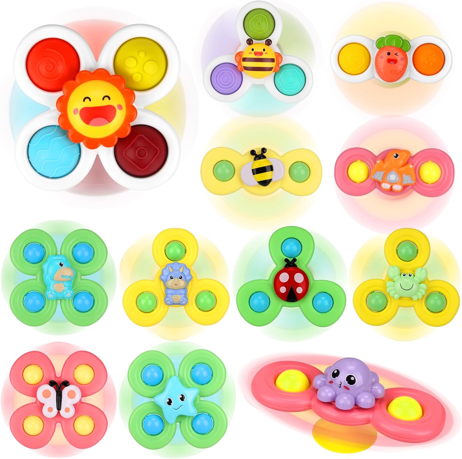 12Pcs Suction Cup Spinners, Baby Bath Sensory Toys, Toddler Fun, Ideal Birthday or Christmas Gifts, Spinning Tops for 12-18 Months Old Boys and Girls - Toyigo