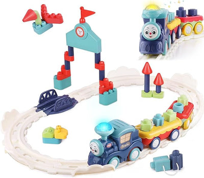 Learn Toddler Musical Train Set Toys, Kids First Electric Railway Tracks Playset, Baby Choo Choo Train W/Learning Blocks, Birthday Gifts for 12 18 Month 1 2 3 4 Year Old Boy Girl Infant Child