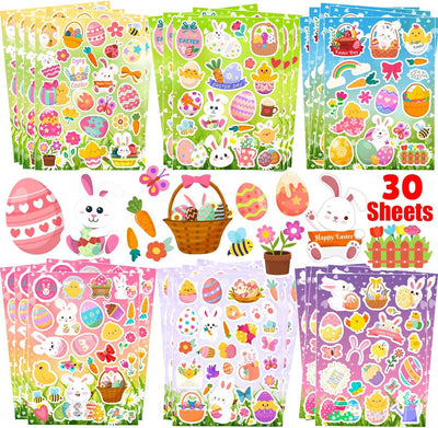 30 Sheets Easter Stickers, Easter Stickers for Kids, Easter Egg Stickers, Easter Bunny Stickers for Party Favors