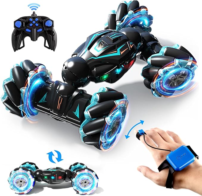 RC Stunt Car, 1:12 RC 2.4GHz 4WD Remote Control Gesture Sensor Toy, Road Vehicle 360ø Flips Double Sided Rotating with Lights Music, Cars for Boys & Girls Birthday Gifts - Toyigo