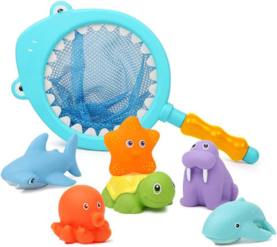 Bath Toy, Bathroom Pool Accessory, Water Spraying Discoloration Floating Animals, Shark Fishing Play Set for Babies and Kids