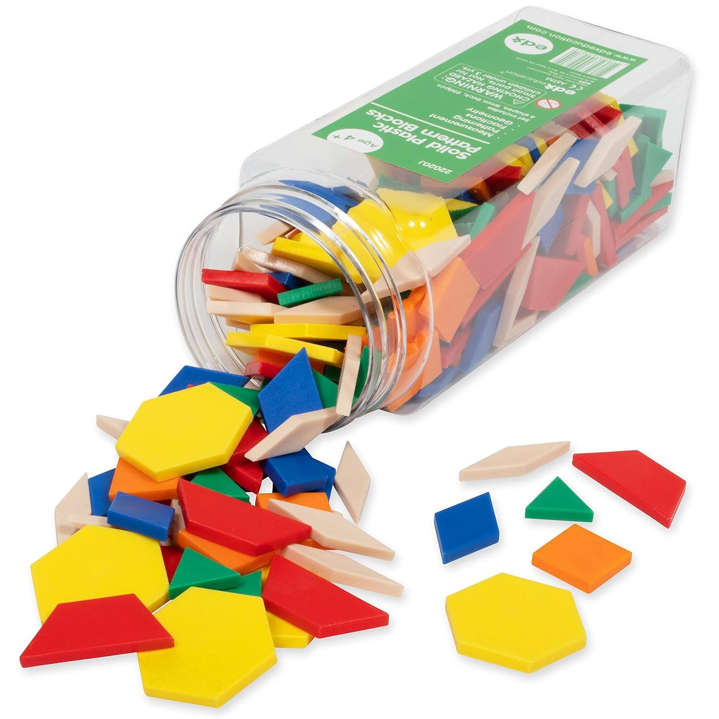 Plastic Pattern Blocks, Set of 250, Early Geometry Skills, Math Manipulative for Shape Recognition, Symmetry, Patterning and Fractions - Ages 4+