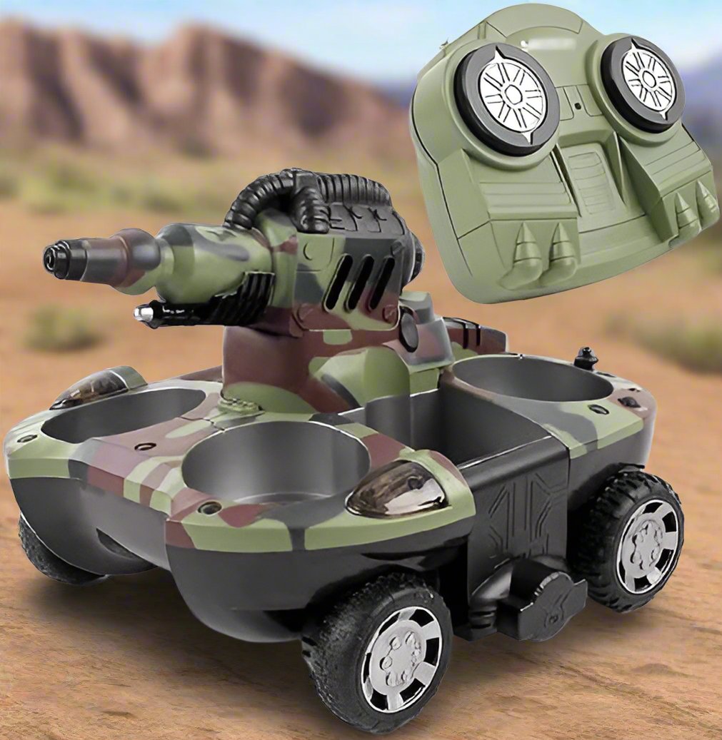 Remote Control Tank, Amphibious Vehicle Spary Shooting Mode, launch RC Four-Wheel Drive, Water Vacuming Special Feature, Boating, Land Deformation