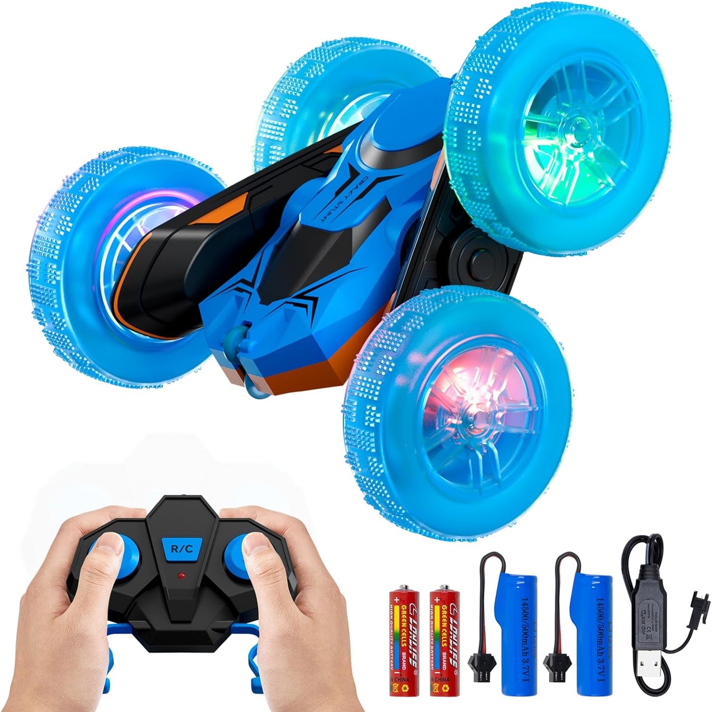 RC Cars Remote Control Car, 360øDouble Sided Flips Rotating RC Stunt Car, with Wheel Lights,4WD 2.4Ghz Double-Sided RC Cars, Kids Xmas Birthday Toy Cars for Boys/Girls, Green, blue - Toyigo