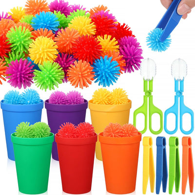 Educational toys, 84 Pcs Fine Motor Toys,  Counting Sorting Sensory Bin Filler Toy Set, Include 72 Hedge Ball 4 Tweezer 2 Scissor Clip 6 Sorting Cup for Preschool Boys Girls Early Education Training Development - Toyigo