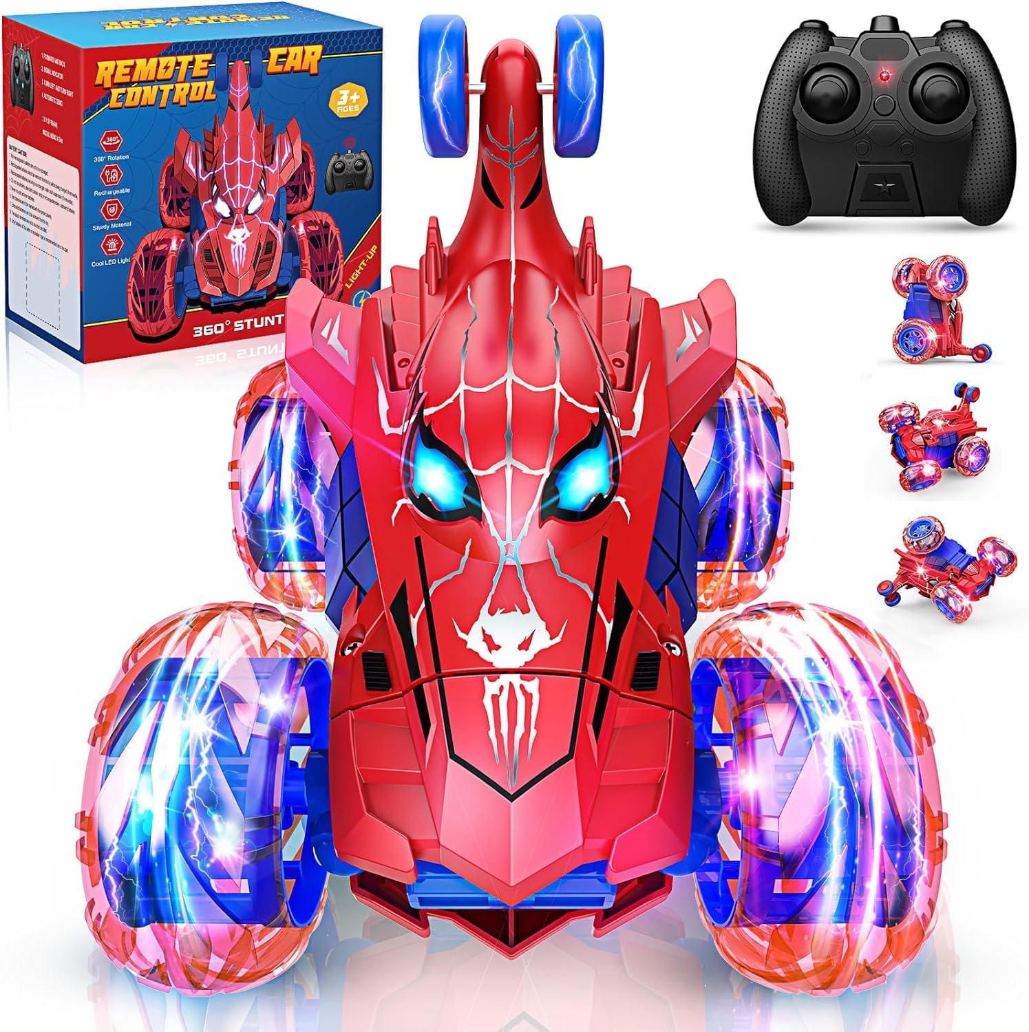 RC Stunt Cars, Remote Control Car, 3-10 Year Olds Boys, Cool Rechargeable Stunt RC Car, Dinosaur Car 360ø Rotate RC Dino Cars  with Wheel Light, 2.4Ghz Fast Stunt RC Truck, Fun Outdoor Toys Gifts for Kids Birthday Christmas 4-6 5-7 6-8 8-12 - Toyigo