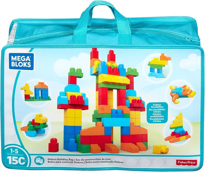 Fisher-Price Toddler Block Toys, Deluxe Building Bag with 150 Pieces and Storage Bag, Gift Ideas for Kids Age 1+ Years