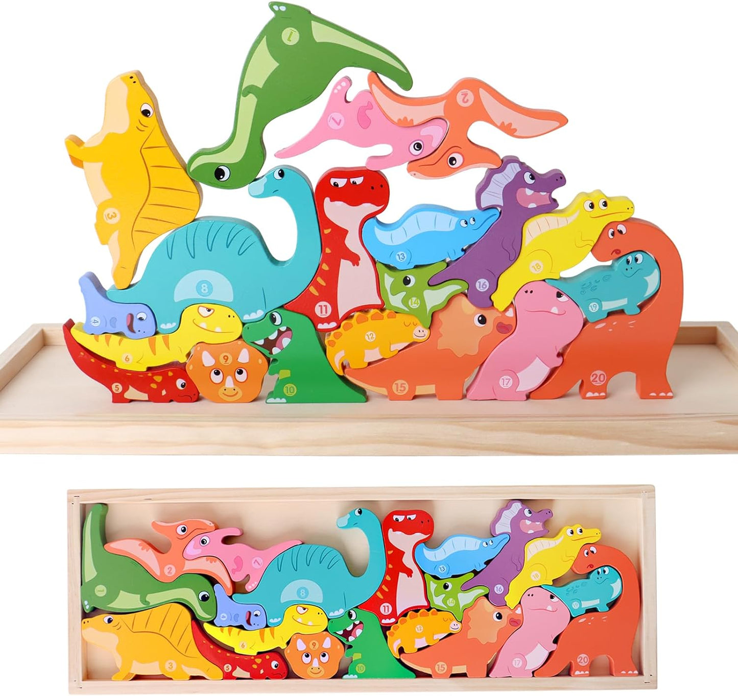 Dinosaur Toys 1-3, Wooden Stacking Blocks, Dinosaur Toys 4-5 Years, Balance Competition Games, Dinosaur Toys for Kids - Toyigo