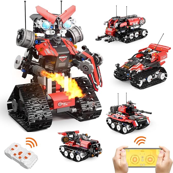 STEM Robot Building Kit, 5 in 1 Building Block Set Gifts for 6-16 Year Old Boys Girls, APP & Remote Control Robot RC Cars, Toys Building Sets for Educational Science Projects (600 Pcs) - Toyigo